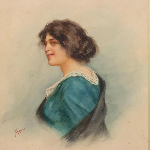 Vincenzo Migliaro, Portrait, Watercolor, Framed For Sale - Image 3 of 10