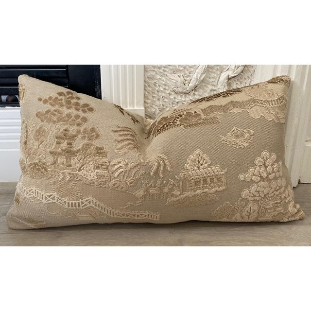Chinoiserie Pair Sand Pagoda Down Filled Lumbar Pillow For Sale - Image 3 of 3