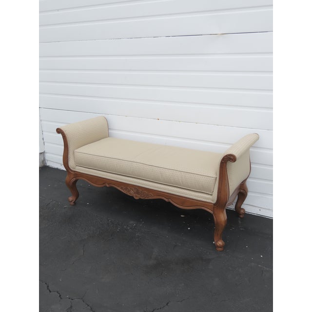 Late 20th Century Ethan Allen French Carved Long Upholstered Bench Stool 6440 For Sale - Image 5 of 14