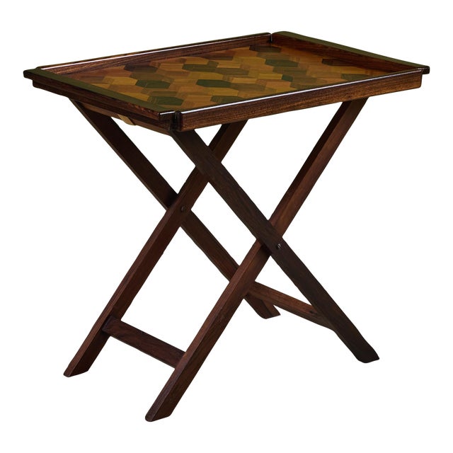 Don Shoemaker for Señal Geometric Marquetry Tray With Stand For Sale