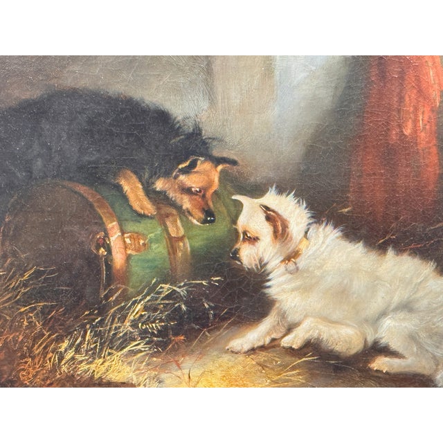 19th Century "Terriers Ratting in a Barn” Oil on Canvas by George Armfield (1808–1893) For Sale - Image 5 of 7