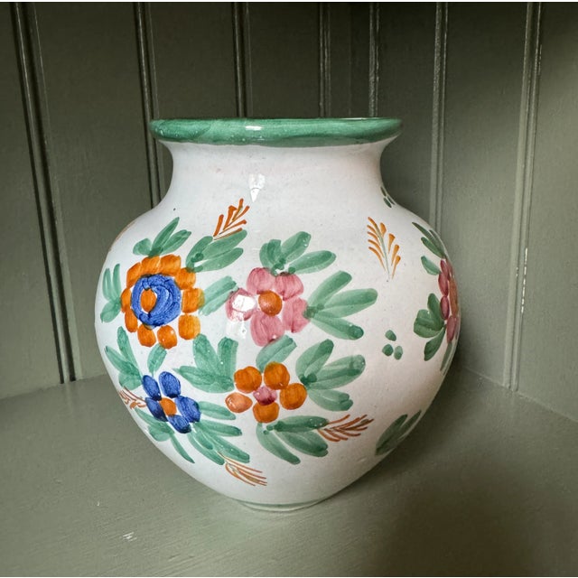 Vintage Hand Painted Floral Terracotta Vase For Sale In Portland, ME - Image 6 of 6
