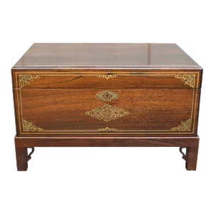Antique Wedding Chest With Bronze Inlay on a Custom Stand-France, C. 1860
