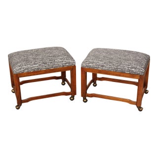 Drexel Heritage Mid-Century Modern Rolling Ottomans - A Pair For Sale