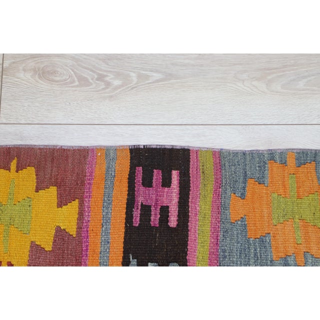 Textile 1970s Scandinavian Green Striped Kilim Rug For Sale - Image 7 of 13