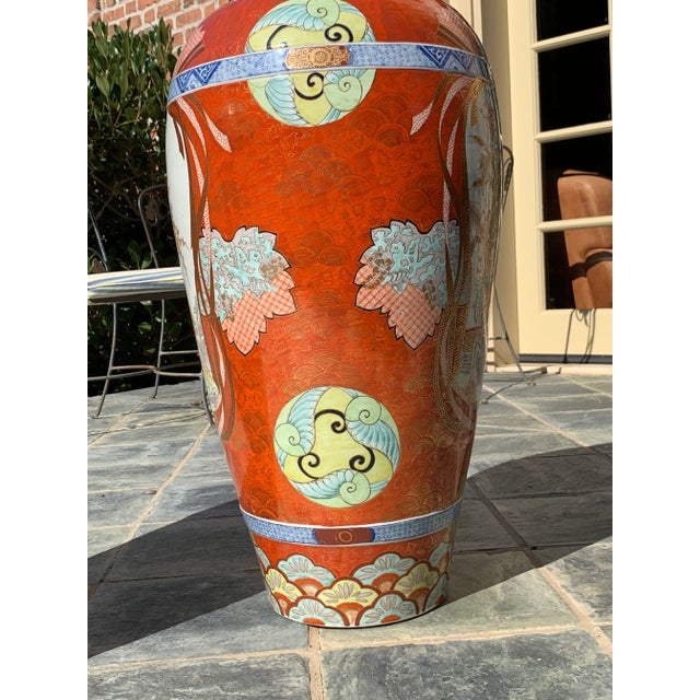 Orange Monumental Antique Japanese Kutani Vases - a Pair For Sale - Image 8 of 12