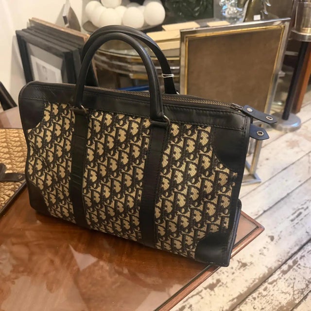 Contemporary A 1980s Vintage Christian Dior Oblique Monogram Blue Canvas Boston Hand Bag For Sale - Image 3 of 16