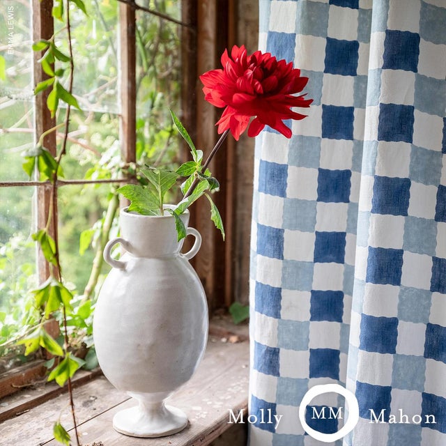 Schumacher SAMPLE - Schumacher x Molly Mahon Chequer Fabric In Blue For Sale - Image 4 of 4