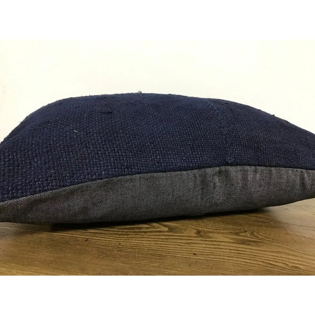 Navy Blue Hemp Cushion For Sale - Image 4 of 6