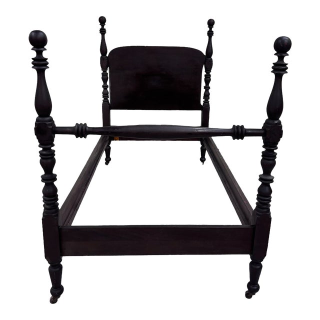 Antique Twin Size Victorian Cannonball Finial Spool & Bobbin Four Poster Bed For Sale