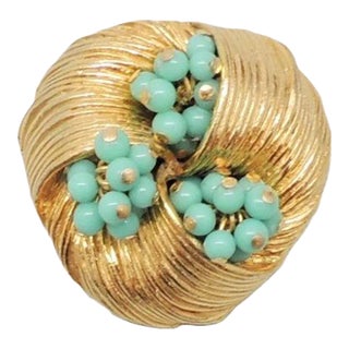 Vintage 1960s Signed Pauline Rader Faux-Turquoise Beaded Brooch For Sale