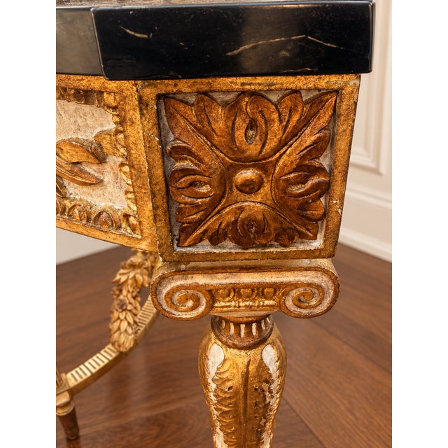 Louis XVI-Style Giltwood Demi-Lune Console Table With Trompe-L’Œil Marble Top For Sale - Image 11 of 11