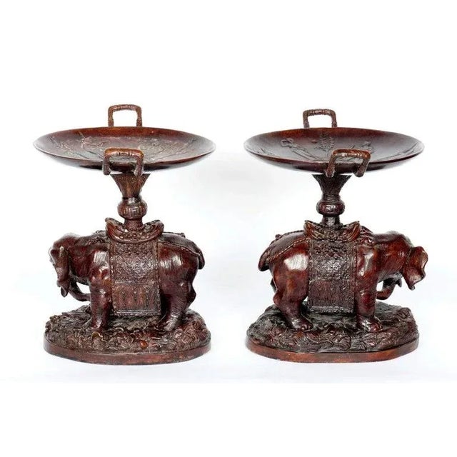 1950s Elephant Form Patinated Bronze Tazzas - A Pair For Sale - Image 5 of 8