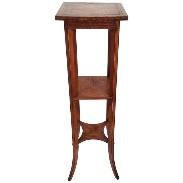 Antique English 19th C Edwardian Satinwood 3 Tier Pedestal Plant Stand Maple Co For Sale - Image 4 of 16
