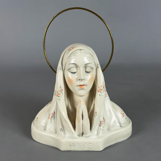 Vintage 20th Century Madonna Virgin Prayer Bust in Glazed Ceramic from Pannunzio For Sale - Image 11 of 11