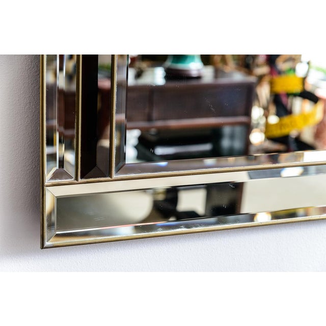 Art Deco Mirrored Framed Mirror With Black Glass Rimed In Brass
