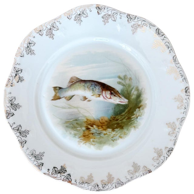 Victorian Antique Continental Porcelain Fish Plates – Set of 6 For Sale - Image 3 of 14