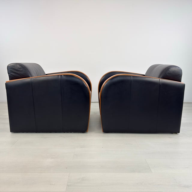 1960s Art Deco Leather Lounge Chairs - A Pair For Sale - Image 5 of 11