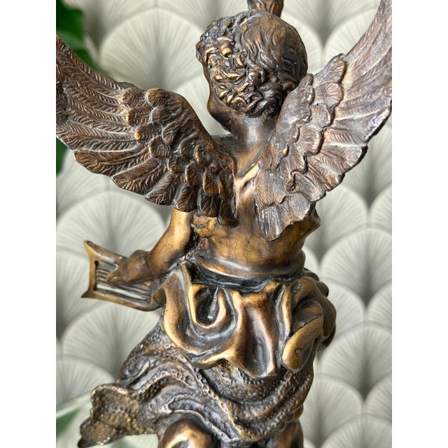 Antique Art Nouveau Brass Bronze Cherub Cupid Angel Candlestick Holder Sculptures - A Pair For Sale - Image 11 of 18