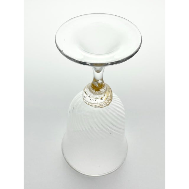 Glass 1990s Murano Torcée 3 Wine Glasses Swirl Optic Hand Blown 24k Gold Flakes - Set of 3 For Sale - Image 7 of 7