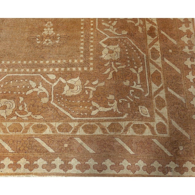Antique Indian Amritsar Botanic Brown Handmade Wool Rug For Sale - Image 4 of 7
