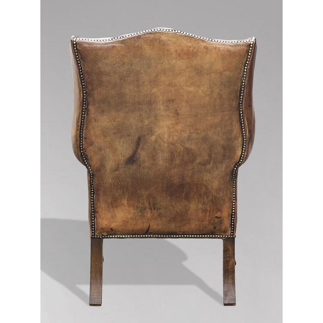 Mid 19th Century Brown Leather Button Wing Armchair, 1860s For Sale - Image 5 of 11