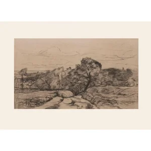 1959 Charles-Francois Daubigny "Landscape" Large Vintage Lithograph