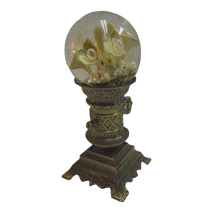 Vintage Brass Glass Globe Terrarium Lamp Accent Lightup White Roses Lantern Rare