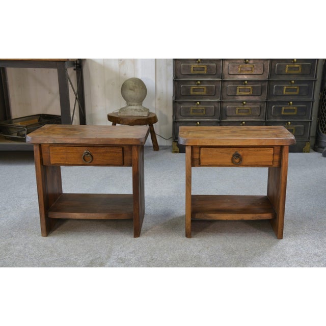 Brutalist Bedside Tables in Elm by Aranjou, 1960, Set of 2 For Sale - Image 9 of 9