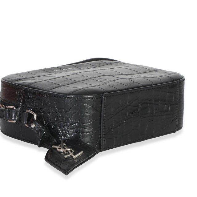 Black Crocodile Embossed Calfskin Mini Camera Bag For Sale In New York - Image 6 of 9