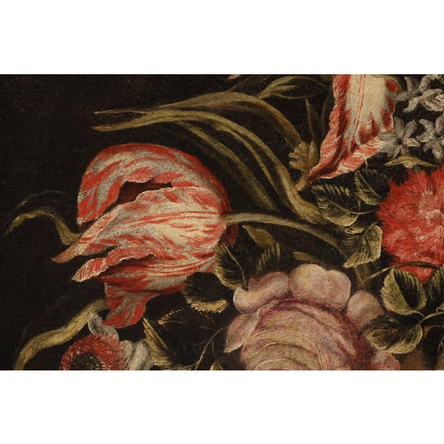 Maestro dei Vasi a Grottesche, Flower Composition in a Renaissance Vase, 17th Century, Oil Painting on Canvas, Framed For Sale - Image 7 of 15