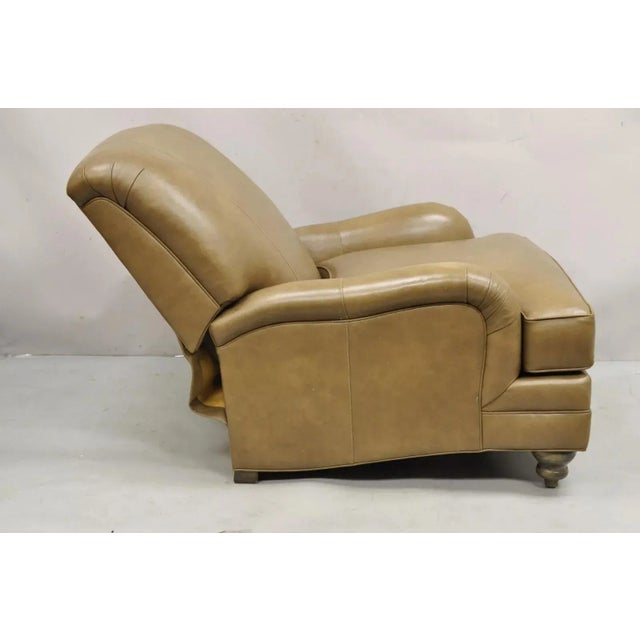 Ethan Allen Oxford Leather Brown Recliner Club Lounge Chair and Ottoman For Sale - Image 11 of 12