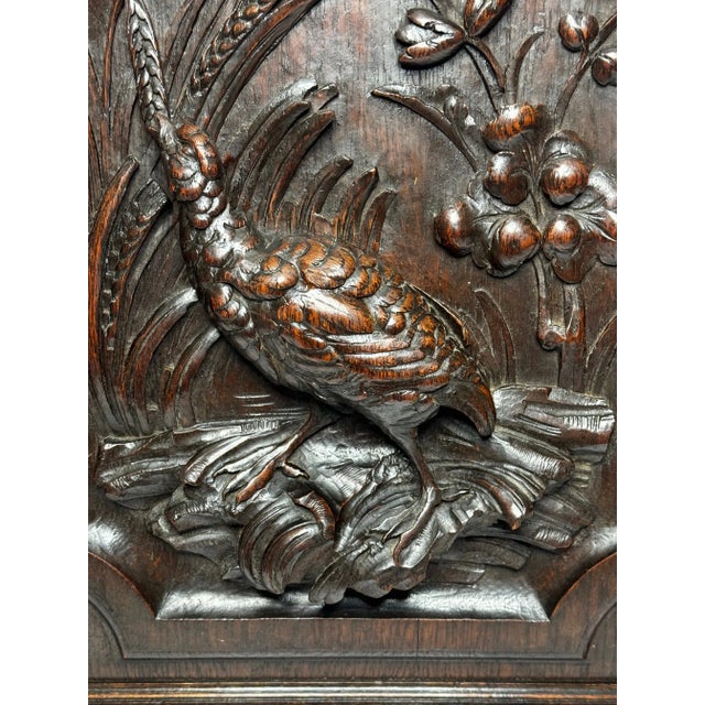 Mid-19th Century English Carved Oak Grouse Sporting Gothic Revival Wall Panel A substantial English Victorian carved oak...