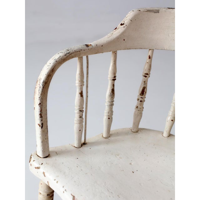 Antique White Painted Windsor Captain's Chair With Spindle Back For Sale - Image 12 of 16