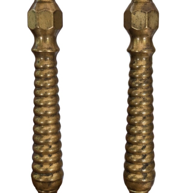 English Pair of Vintage Solid Brass Turned Candlestick Holders, 10.8" For Sale - Image 3 of 6