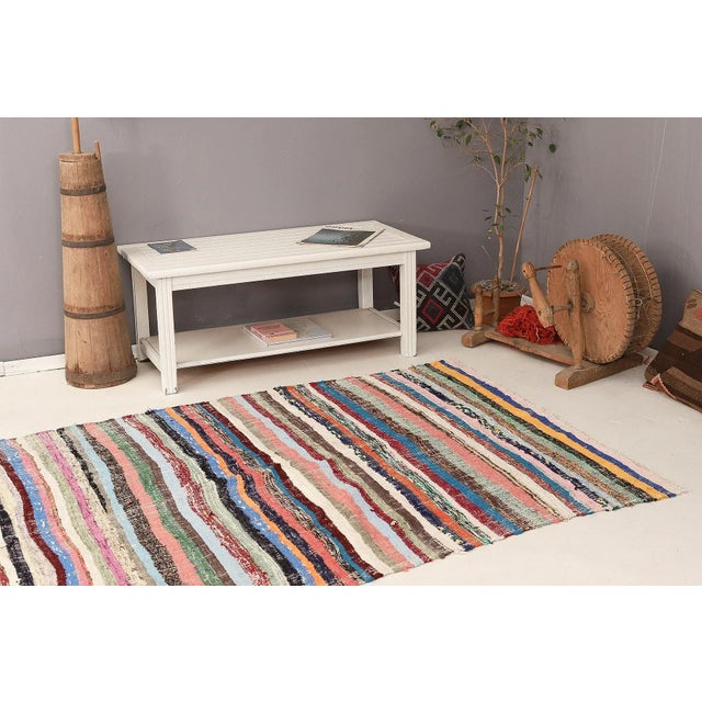 Mid 20th Century Colorful Vintage Striped Rag Runner For Sale In Los Angeles - Image 6 of 7