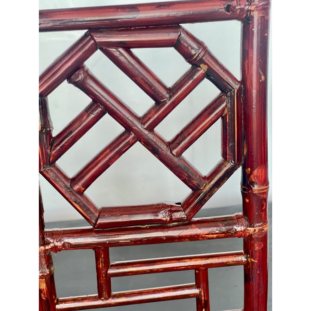 Antique Qing Dynasty Chinoiserie Fretwork Bamboo Rose Chairs a-Pair For Sale - Image 15 of 17