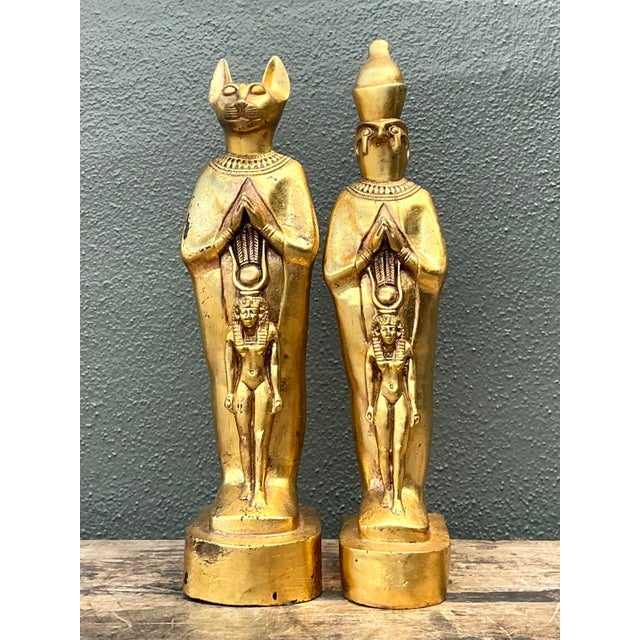 Art Deco Vintage Gilt Egyptian Figurines - A Pair For Sale - Image 3 of 12
