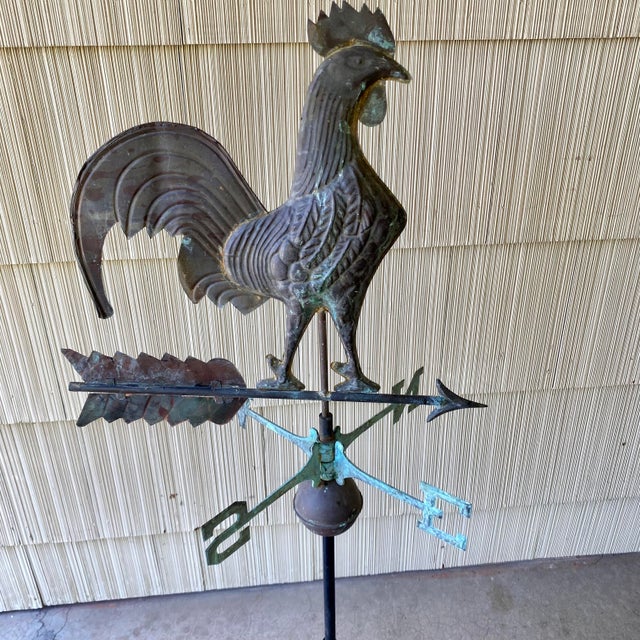 1950s Copper Rooster Weathervane With Directionals (N, E, S, W) and Crown Roof Mount For Sale - Image 5 of 16