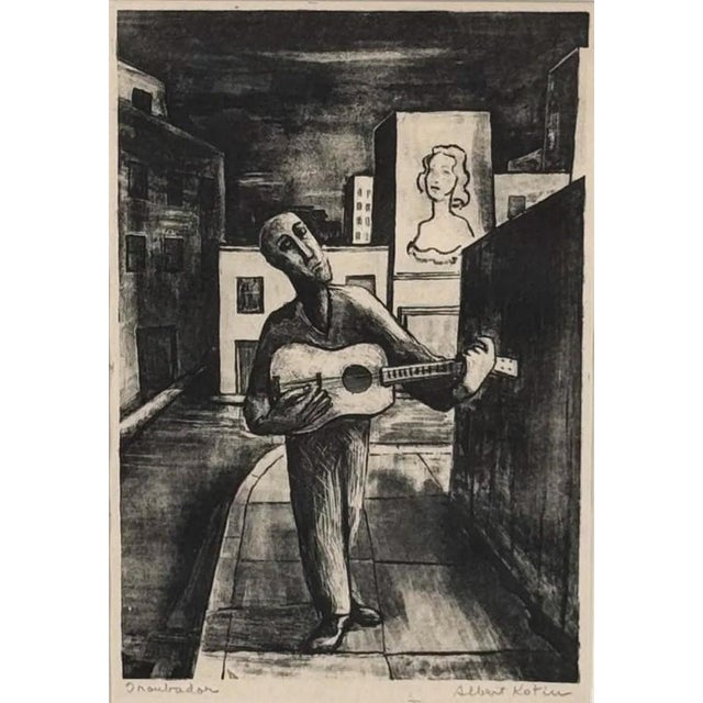A very good original lithograph by Albert Kotin (America/Russia 1907-1980). This work is titled, "Troubador" and shows a...