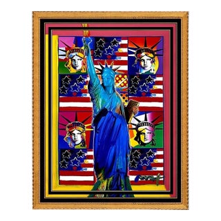 GOD BLESS AMERICA with 5 LIBERTIES, Peter Max For Sale