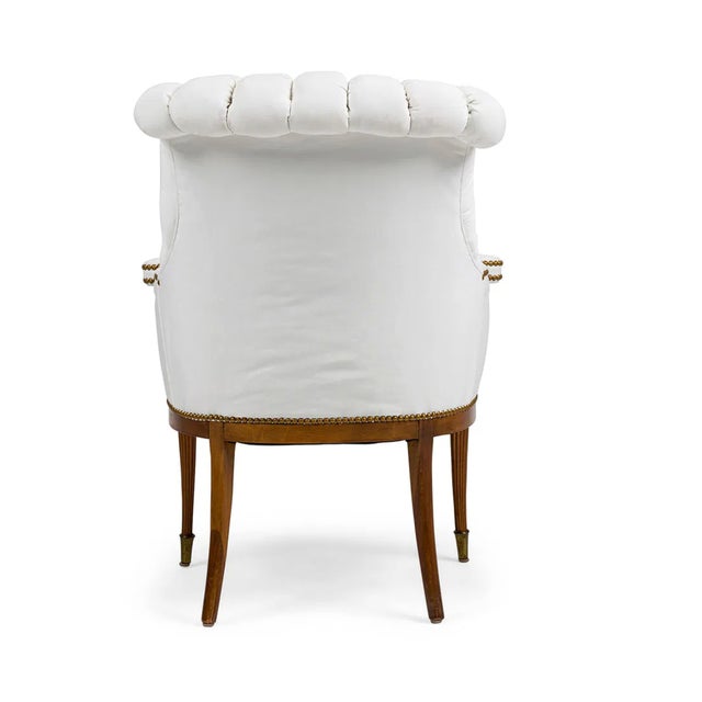 1940s 1940s Pair of Grosfeld House Style Tufted Wingback Armchairs in Ivory Linen For Sale - Image 5 of 6