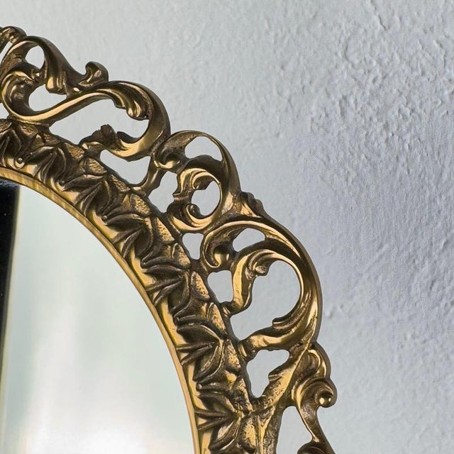 Italian Liberty Gilt Brass Table Mirror with Pierced Frame, 1900s For Sale - Image 4 of 18
