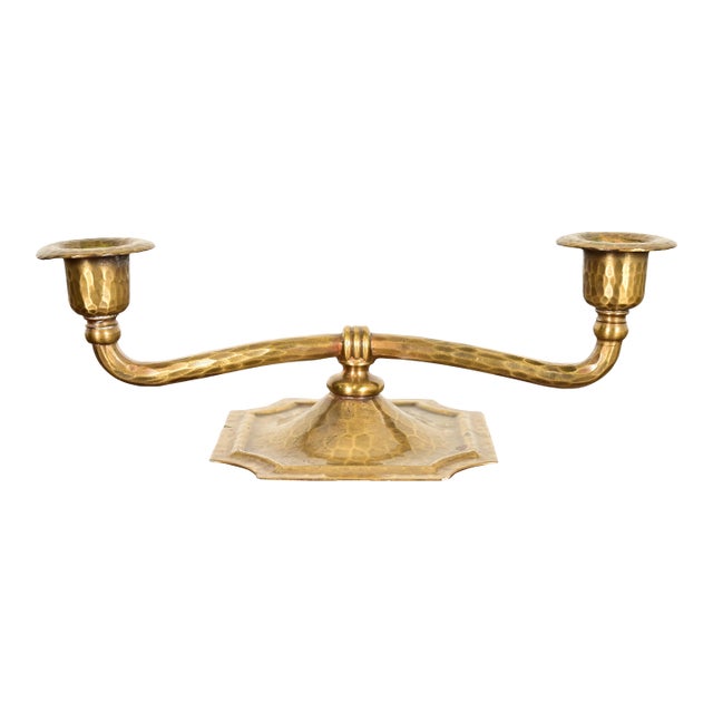 Roycroft Arts & Crafts Brass Finished Hammered Copper Candelabra For Sale
