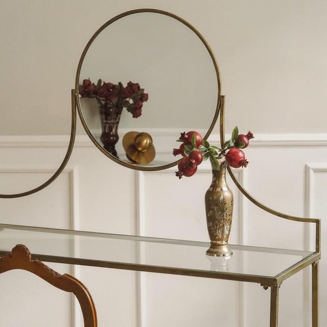 Console Table with Swiveling Round Mirror For Sale - Image 5 of 9