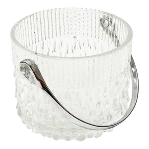 Mid Century French Teleflora Textured Raindrop Crystal Glass W/ Chrome Handle Mini Ice Bucket