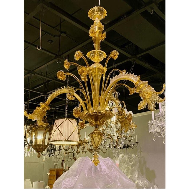 Glass Vintage Italian Venetian Gold Murano Glass Floral Chandelier For Sale - Image 7 of 7