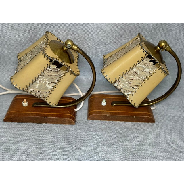 Brown Mid-Century Table Lamps with Wooden Bases, 1950s, Set of 2 For Sale - Image 8 of 14