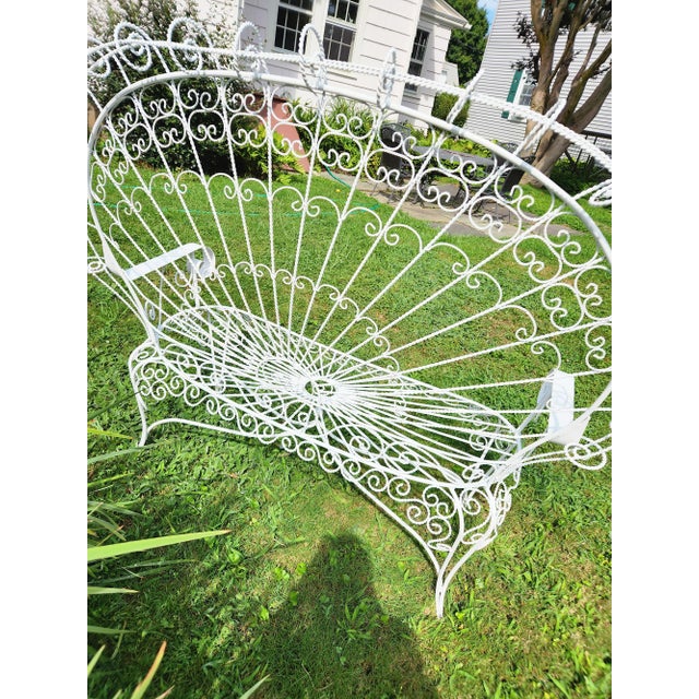 Vintage White Metal Salterini Style Peacock Settee For Sale - Image 12 of 12