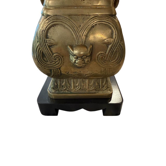 Brass Vintage James Mont Archaistic Chinese Hu Vessel Table Lamp For Sale - Image 8 of 15